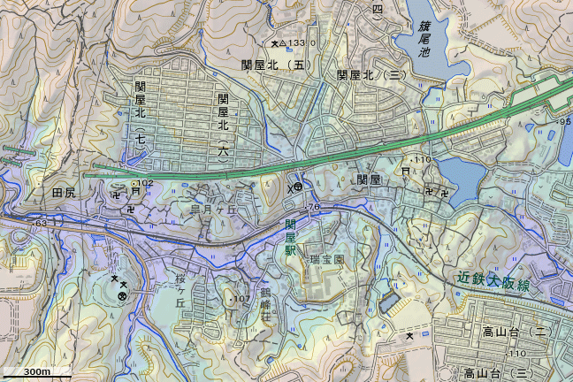 色別標高図：阪奈分水界周辺