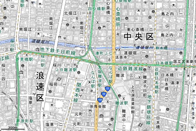地形図：大阪難波駅・近鉄日本橋駅周辺