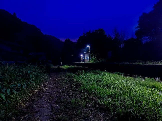 駅の向かいには畑とあぜ道が広がっている
