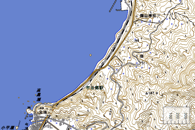 地形図:宇田郷駅周辺