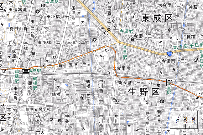 ルート図：鶴橋～今里間