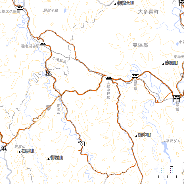 ルート図：上総中野～栗又の滝～養老渓谷温泉～久我原