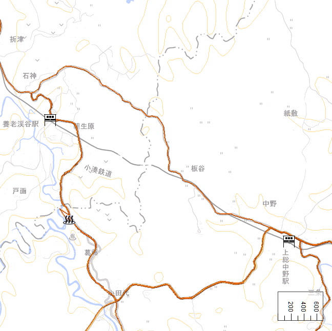 ルート図：養老渓谷～上総中野