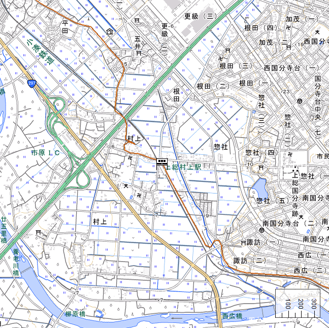 地形図：上総村上駅周辺　空撮画像：上総村上駅周辺