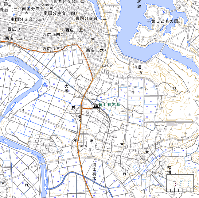 地形図：海士有木駅周辺　空撮画像：海士有木駅周辺