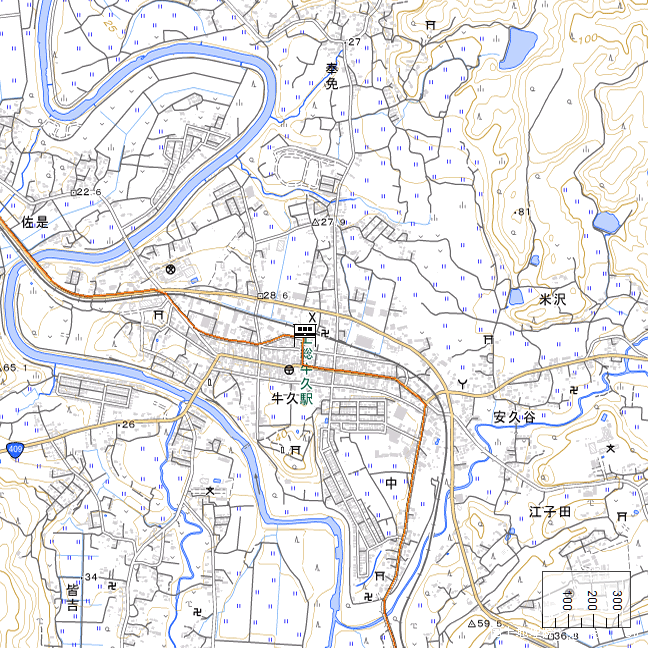 地形図：上総牛久駅周辺空撮画像：上総牛久駅周辺