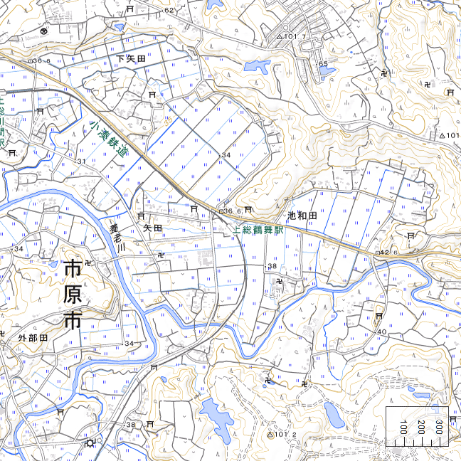 地形図：上総鶴舞駅周辺　空撮画像：上総鶴舞駅周辺