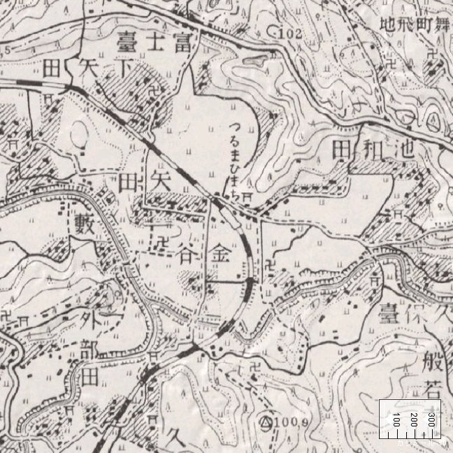 旧版地形図：上総鶴舞駅周辺（1941年10月発行）　旧版空撮画像：上総鶴舞駅周辺（1961年11月12日撮影）