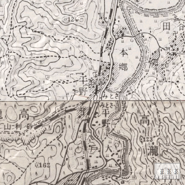 旧版地形図：里見駅周辺（1941年10月・1947年5月発行）旧版空撮画像：里見駅周辺（1965年8月5日撮影）