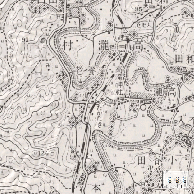 旧版地形図：高滝駅周辺（1941年10月発行）　旧版空撮画像：高滝駅周辺（1961年11月12日撮影）