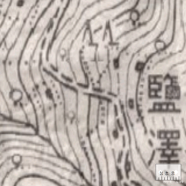 旧版詳細地形図：塩沢集落付近（1936年4月発行） 旧版詳細地形図：塩沢集落付近ルート図（1936年4月発行）