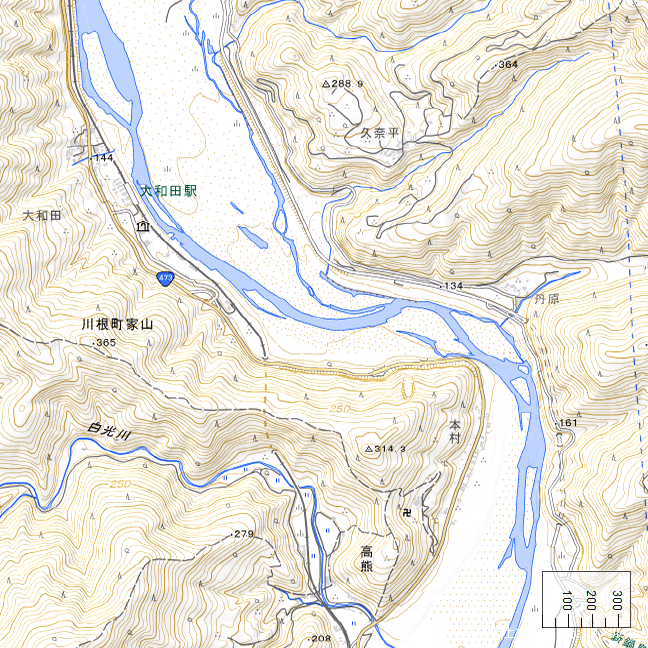 参考地形図：大和田と大井川湾曲点