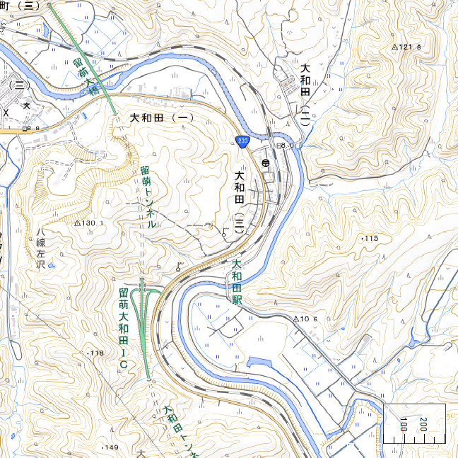 参考地形図：大和田と留萌川湾曲点