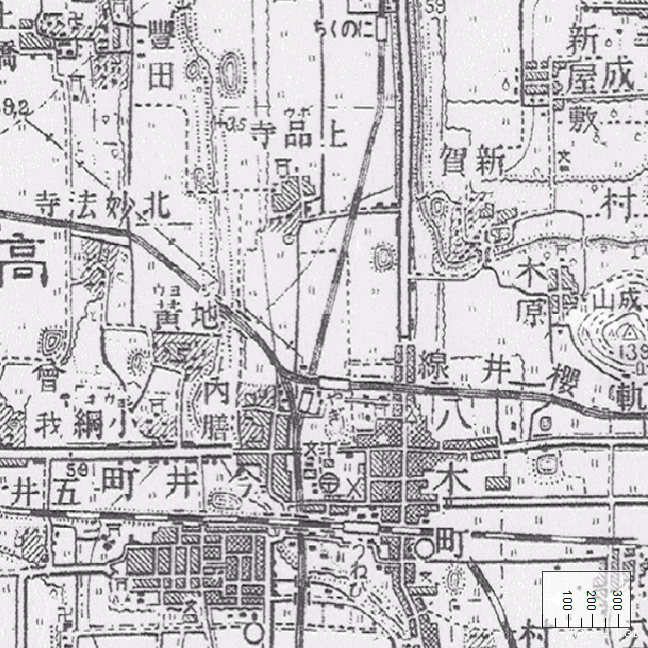 旧版地形図：大和八木駅周辺（1946年10月30日発行）
