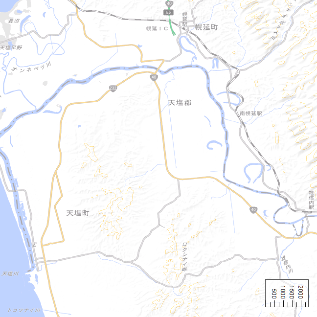 広域地形図：天塩・幌延・雄信内周辺