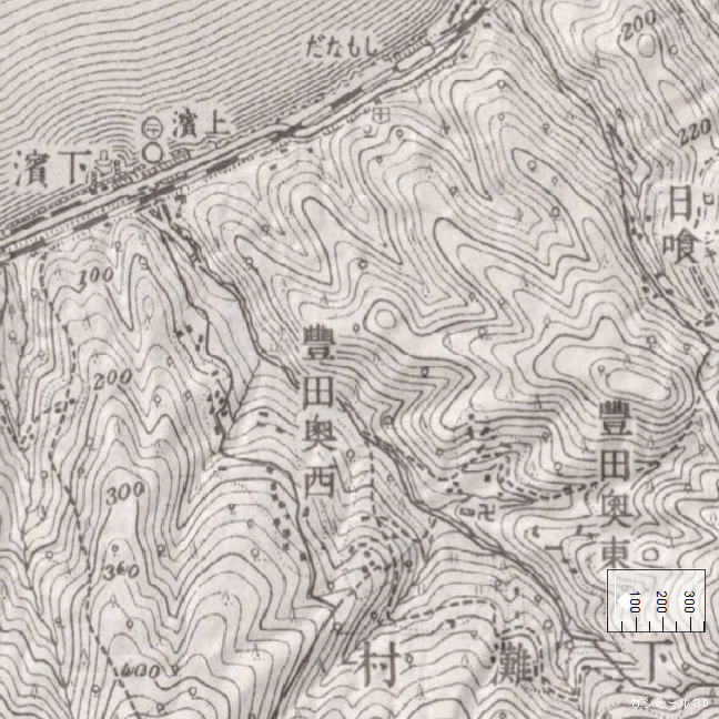 旧版地形図：下灘駅周辺（1936年7月発行）　地形図：下灘駅周辺（2022年5月現在）