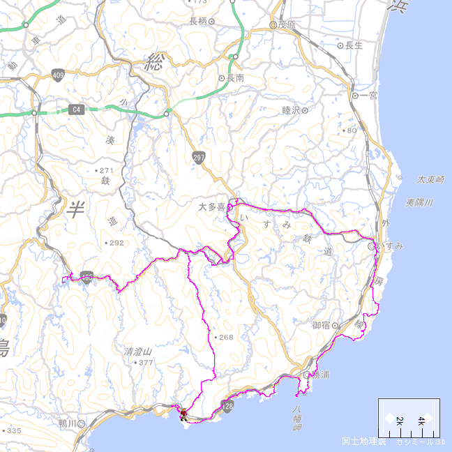 広域地形図：夷隅川流域全図