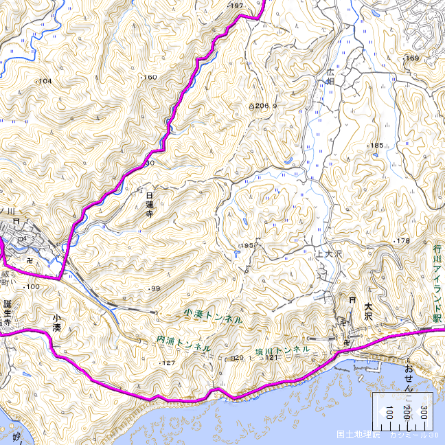 地形図：夷隅川源流域　色別標高図：夷隅川源流域