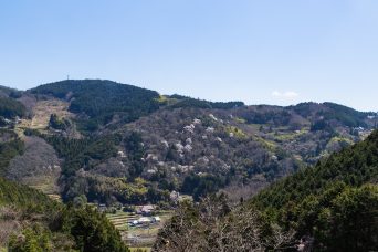 久米南・角石祖母集落付近から望む蔭地集落（岡山県：2022年4月）
