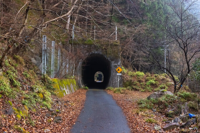栃ヶ岳隧道から夏焼隧道を望む飯田線旧線の面影を色濃く残す区間