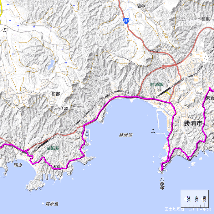 ルート図：鵜原海岸～勝浦湾（2023年8月現在）