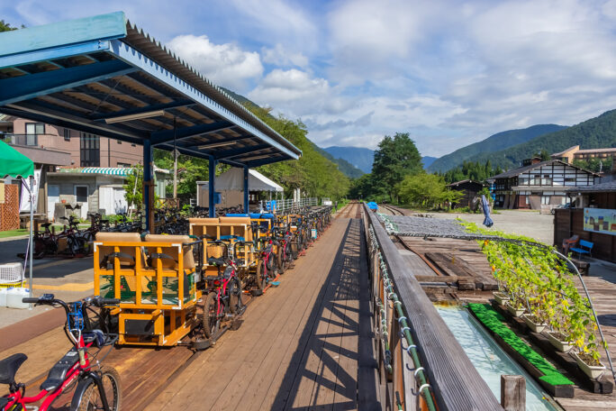 観光用のレールサイクルの発着駅となった奥飛騨温泉口駅