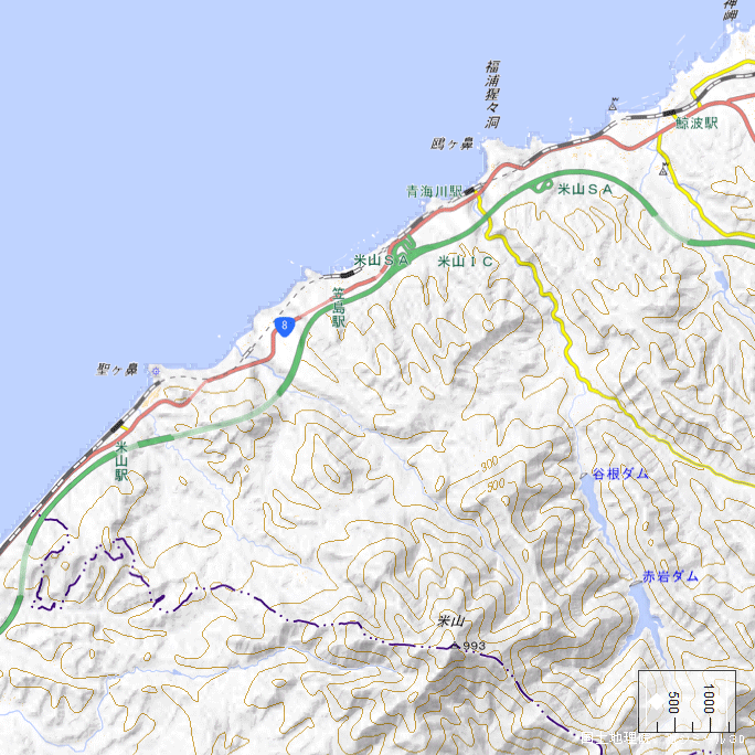 広域地形図：青海川駅周辺（2023年8月）
