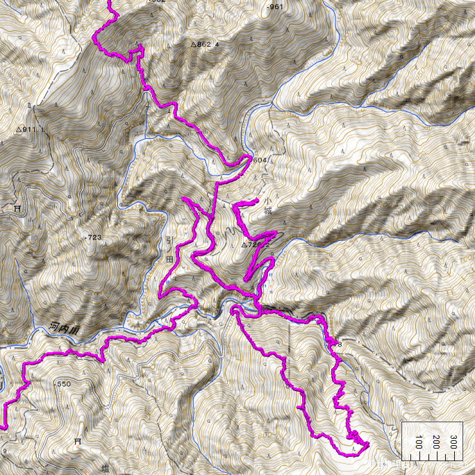 ルート図：萩の坂峠～徳久保集落～引ノ田集落周辺（2022年11月）