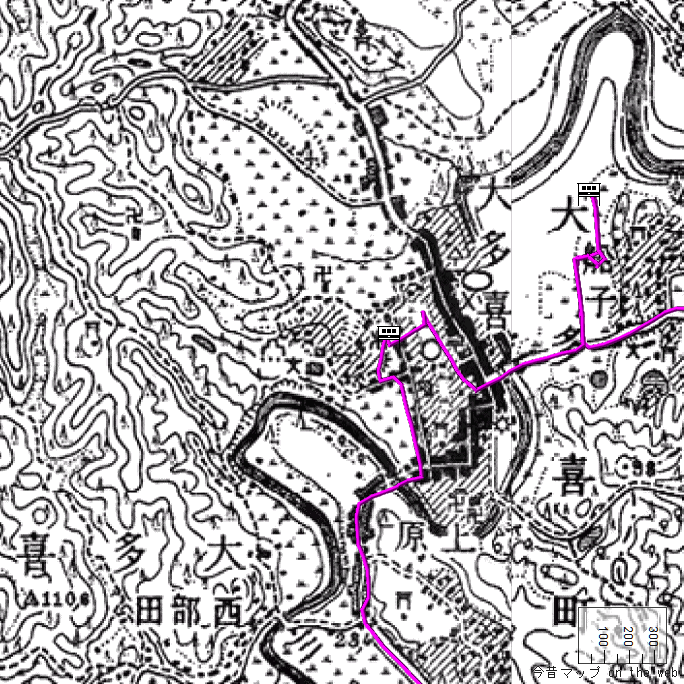 旧版地形図：大多喜駅周辺（1906年6月30日）地形図：大多喜駅周辺（2024年1月21日）