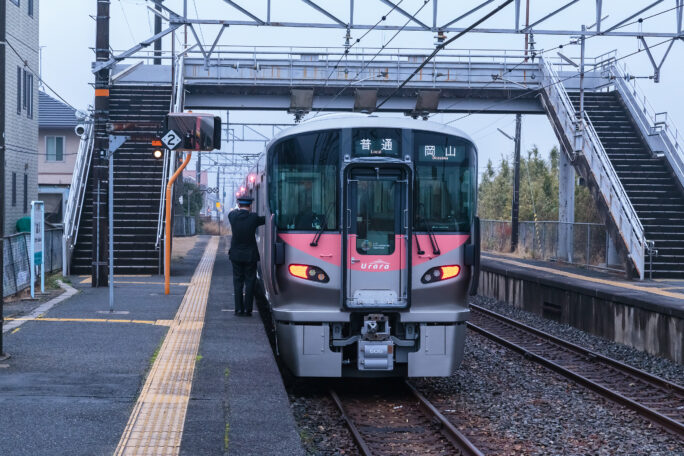 JR宇野線・迫川駅（岡山県：2024年2月）