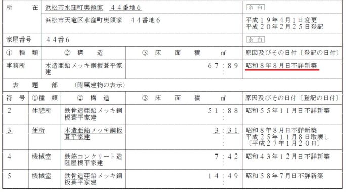引用図：小和田駅建物登記簿画像（「伊豆半島北部の道路研究(@s9vVAUZYchdQehd)」さん提供）