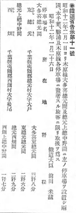 引用図：「鉄道省告示第11号（官報第3017号・1937年1月26日）」