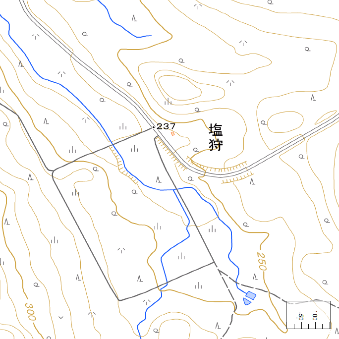 詳細地形図：塩狩第2部落（2024年8月11日）参考地図：塩狩小学校跡探索位置（2024年8月19日作成）