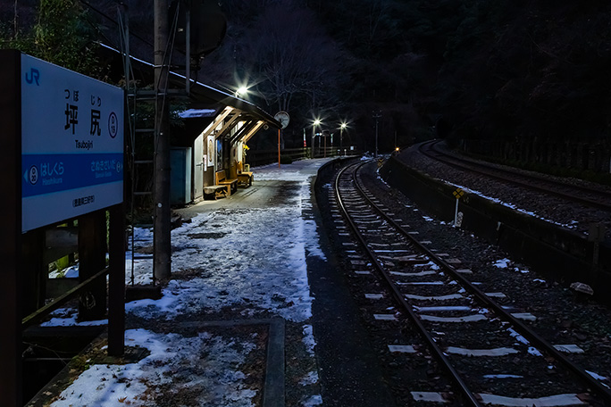 凍えるホームの上で坪尻駅と一人対峙する至福のひと時