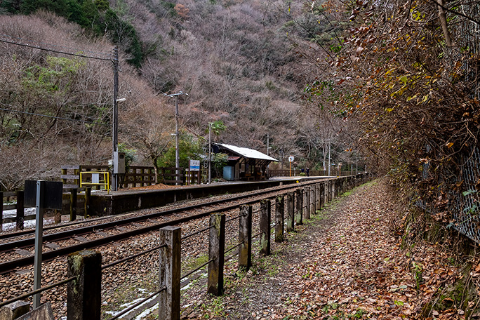 込野道側から眺めた坪尻駅舎