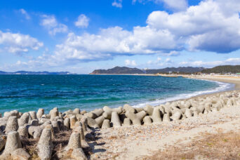 淡路島・阿万海岸から望む鳴門海峡と鳴門大橋（兵庫県：2025年1月）