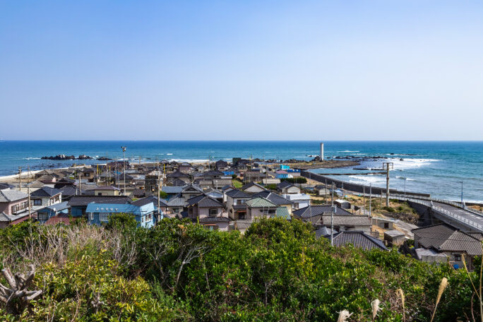 銚子・外川・長九郎稲荷神社から望む長崎鼻(千葉県:2025年3月)