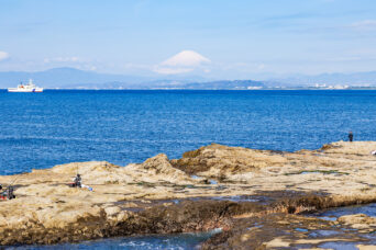 江の島・稚児ヶ淵から望む富士山(神奈川県:2025年4月)