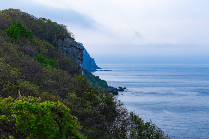 胆振・室蘭・絵鞆岬から望む絵鞆半島外海岸（北海道：2025年5月）