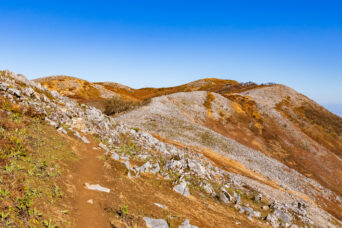 鈴鹿山地・霊仙山・南霊岳付近から望む霊仙山と霊仙山最高点(滋賀県:2025年11月)