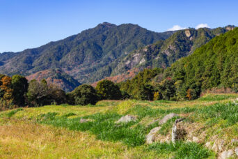 北勢・亀山・坂本集落・坂本棚田から望む鬼ヶ牙方面（三重県：2025年12月）