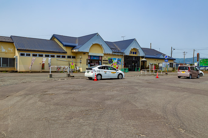 長万部駅に到着して室蘭本線の「ちゃり鉄」が終了した