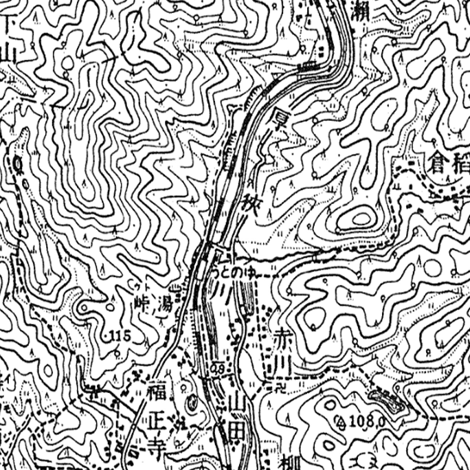 旧版地形図：湯ノ峠駅周辺（1955年8月30日発行）