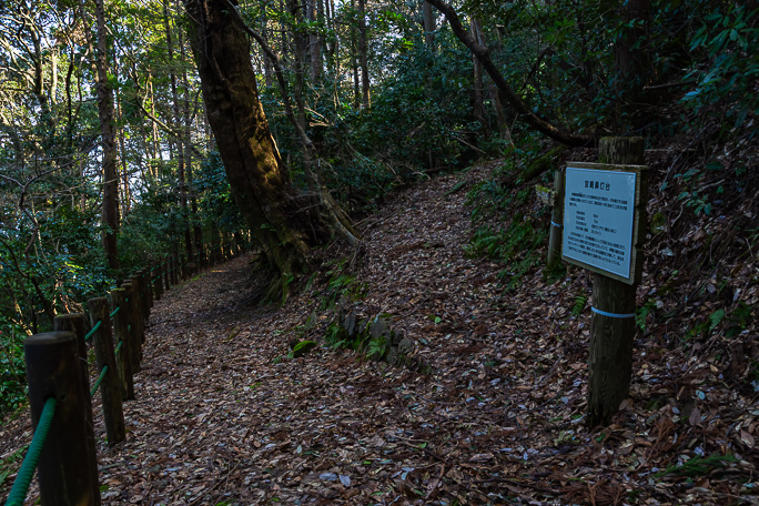 城山への登山道と宮崎鼻灯台との分岐地点