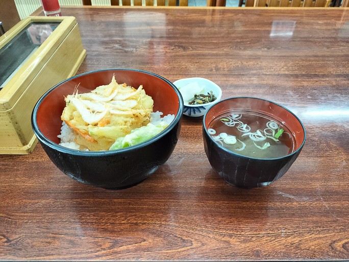 辛うじて開いていた店で観光客プライスのかき揚げ丼を注文