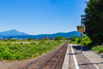JR只見線・会津本郷駅から望む磐梯山(福島県:2026年5月)