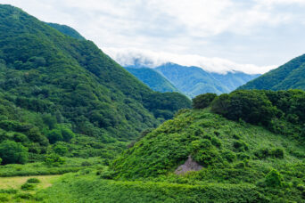 道南・松前・白坂・奥末橋から望む奥末川源流域（北海道：2026年7月）
