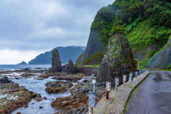 道南・函館・豊浦・サンタロナカセ岬から望む日浦岬（北海道：2026年8月）
