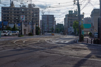 函館市企業局交通部・宝来・谷地頭線・十字街停留場（北海道：2026年8月）